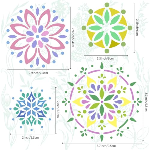 GORGECRAFT 8 Styles Mandala Stencils Painting Templates Flower Stainless Steel Stencils 16x16cm Reusable Floral Metal Journal Stencils for Wood Burning Pyrography Crafting Carving Painting - Image 3