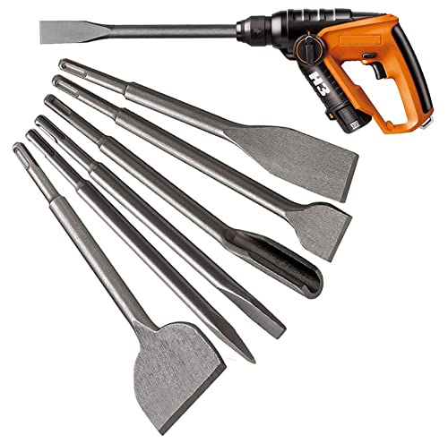 SDS Plus Hammer Drill Chisel Set, Rotary Hammer Bits Set Including Tile Grooving Scrapping Flat Point Scaling Chisel for Tile Masonry Concrete Brick Stone Work - Thumbnail 6