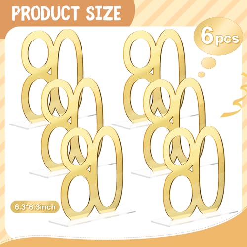 Image of Threehoney 6 Pcs Mirror Gold 80th Birthday Decorations for Men and Women Acrylic Anniversary Decorations Table Numbers Centerpieces for Birthday Party