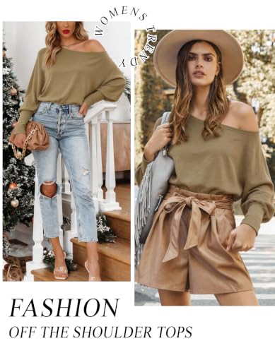 Image of Aifer Women's Off The Shoulder Tops Sexy Long Sleeve Shirts Oversized Fashion Casual Batwing Sweaters Pullover Tunic Tops