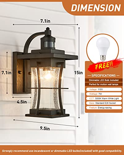 Eeru Motion Sensor Outdoor Wall Light Dusk To Dawn Exterior Light Fixtures Waterproof Outdoor Sconce Black Porch Light Wall Mount Outside Lantern Light For House Front Door Garage #TOP3
