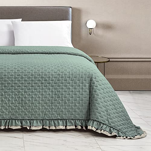 trapuntino copriletto matrimoniale trapuntato cucito double face tinta unita due colori effetto manopesca coperta copriletto primaverile estiva peso 100 gr con bordo lavorato frill- 4 varianti di colore