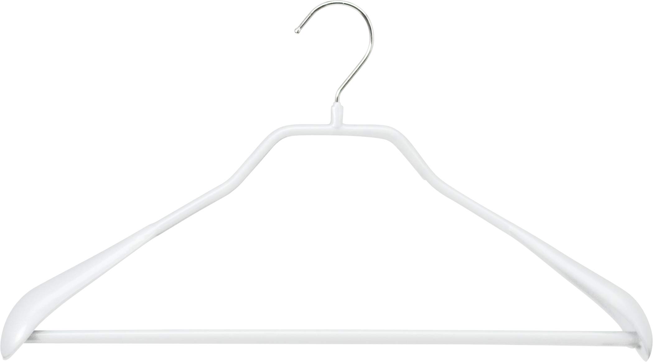 MAWA Bodyform LS - Grucce a spalla larga, con barra per pantaloni, adatte per giacche, cappotti e completi, 10 pezzi, gancio girevole a 360°, con rivestimento antiscivolo non inquinante, 42 cm, Bianco