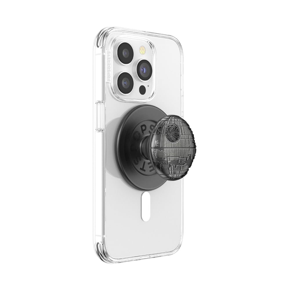 PopSockets: PopGrip Round para MagSafe - Anillo Adaptador para MagSafe Incluido - Soporte y Agarre para Teléfonos Móviles y Carcasas con un Top Intercambiable - Death Star Dimensional (Metal)