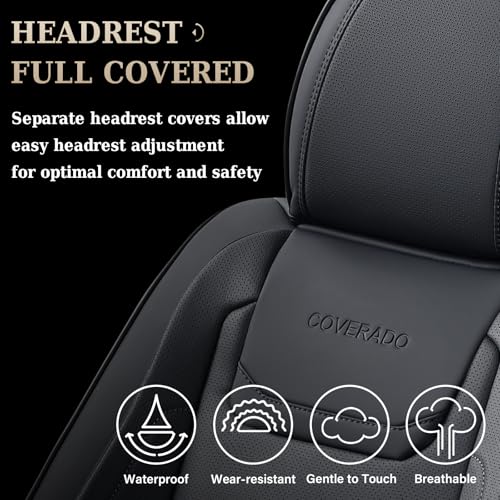 Image of Coverado Car Seat Covers, Front Covers for Cars, Car Seat Cover Front Seats, Car Seat Protector Waterproof, Leather Car Seat Cushion, Universal Interior Covers Seat Protectors for Most Cars Black
