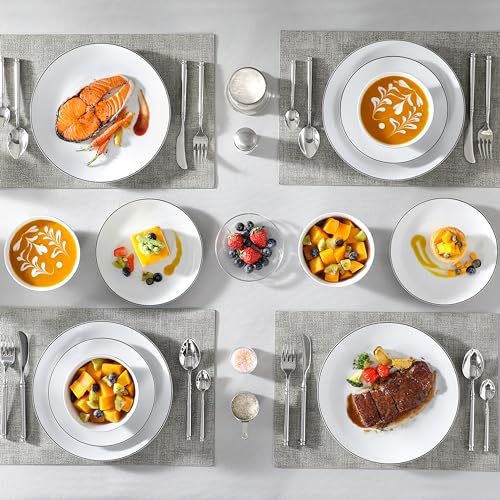 Image of MALACASA 12 Pieces Gourmet Porcelain Dinnerware Sets, Modern White with Black Rim Dish Set for 4, Premium Serving Plates and Bowls Sets, Chip and Scratch Resistant Dishware Sets, Series AMELIA