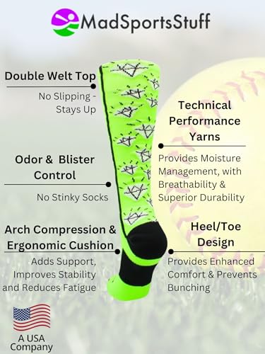 Image of MadSportsStuff Softball Socks with Diamonds for Girls Women Kids Youth Adult Over the Calf Soccer
