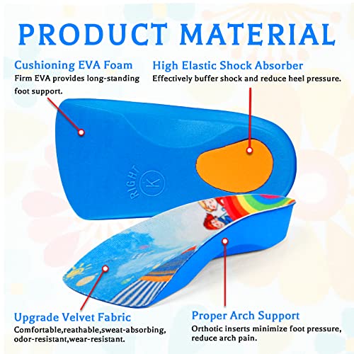Image of Arch Support Insole for Kids Shoes, Orthotic Shoes Inserts for Kids, 3 /4 Length Inserts for Children's Heel Pain, Flat Feet, Plantar Fasciitis, Pronation