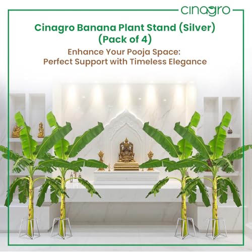 Image of CINAGRO Sliver Banana Plant Stand - 2 Pairs (Left & Right) for Pooja & Mandir Decor, Rust-Resistant Durable Metal Stand for Banana Stems, Leaf Holder for Temple, Home Festival Decoration Use