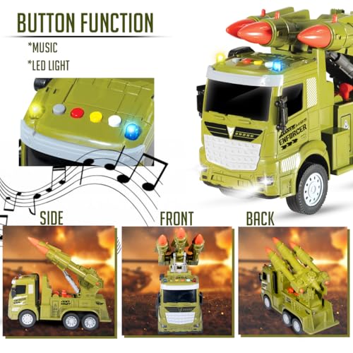 Image of Amazon Brand - Jam & Honey Friction with Lights & Sound Trucks for Kids | Missile Truck for Kids for Age 3+ Years | Green
