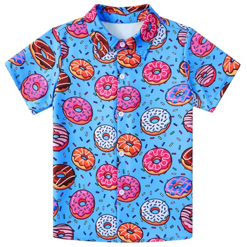 Image of uideazone Boys Hawaiian Shirts Novelty Printed Funky Short Sleeve Button Down Shirt Kids Aloha Luau Shirt 7-14T