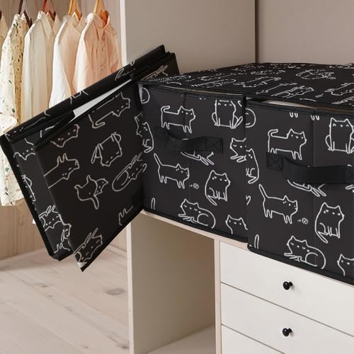 Image of Stackable Clothes Storage Bins with Lids 3 Pack. | Closet Organizers Fabric Cat Printing Box for Home and Office,Blanket Clothes Organizers,Under Bed Storage Containers