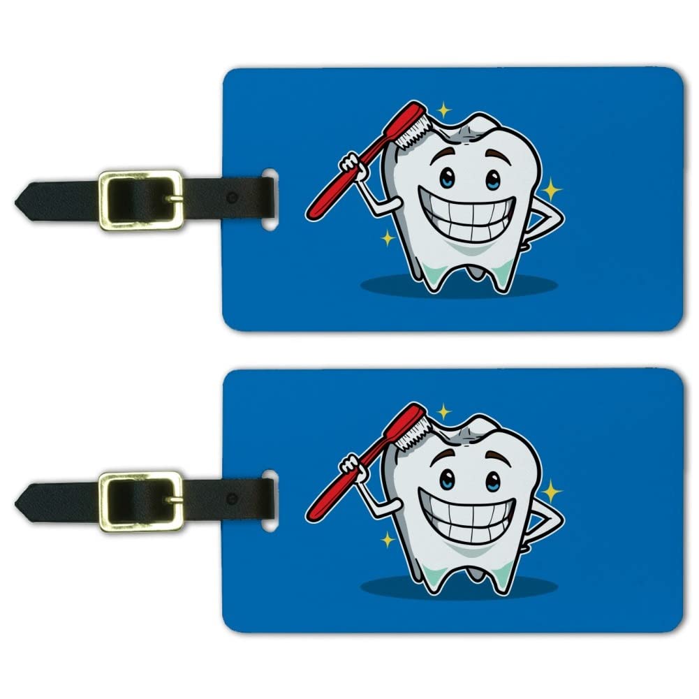 Happy Tooth Toothbrush Dentist Luggage ID Tags Carry-On Cards - Set of 2
