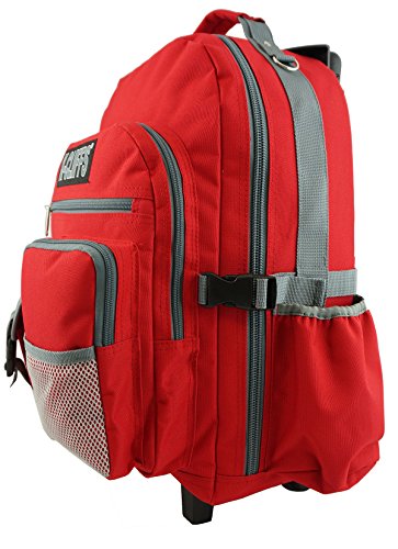 K-Cliffs Rolling Backpack Deluxe Wheeled Daypack School Student Bookbag with Wheels | Red4