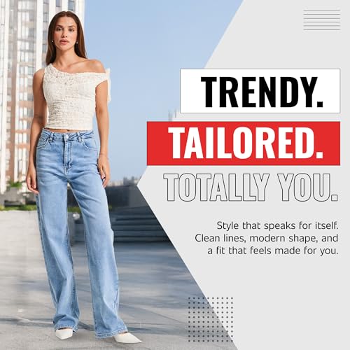 IT'S BASIC High Waisted Wide Leg Jeans for Women, Relaxed Fit Trendy Womens Jeans Stretchy Loose Denim Pants, Stonewashed3