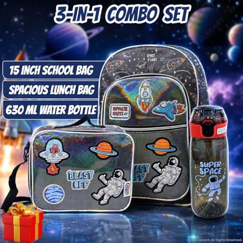 Image of School Bag Combo Set for Girls - 3 in 1 Back to School Hamper with Backpack, Lunch Bag,& Water Bottle Complete School Essentials Gift Set for Kids (Astronaut)