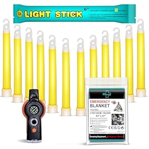 General Medi 12 Ultra Bright Glow Sticks + Bonus Emergency Blanket and Survival Whistle – Emergency Light Sticks for Camping, Hiking, Outdoor, Survival Kit and More – Lasts Over 12 Hours