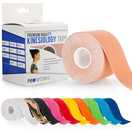 Proworks Cinta kinesiologica | Rollo de 5m de Cinta Elástica de Soporte Muscular para Ejercicio, Deporte y Recuperación de Lesiones - Piel Cover