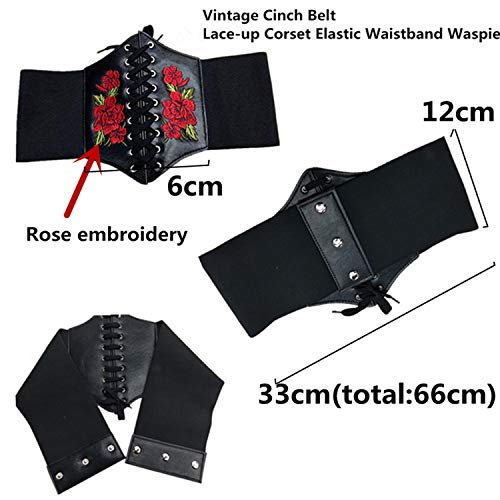 JinYu Womens Vintage Cinch Belt Lace-up Corset Elastic Waistband Waspie,Black3