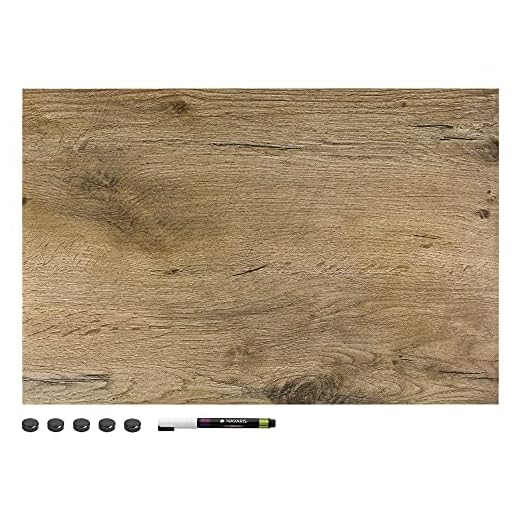 Navaris Magnettafel für Küche Büro - 40x60cm - Magnetwand Groß - Pinnwand Magnetisch mit Magnet und Marker - Magnet Tafel Wand - Magnetboard Magnetpinnwand - Magnettafel Holzoptik