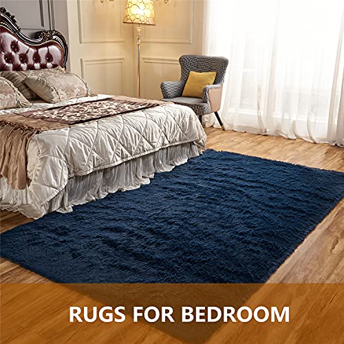 Arbosofe Fluffy Soft Area Rugs For Bedroom Living Room, Navy Blue Shaggy Rugs 8 X 10 Feet, Carpet For Kids Room, Throw Rug For Nursery Room, Fuzzy Plush Rug For Dorm, Luxury Home Rugs #TOP2