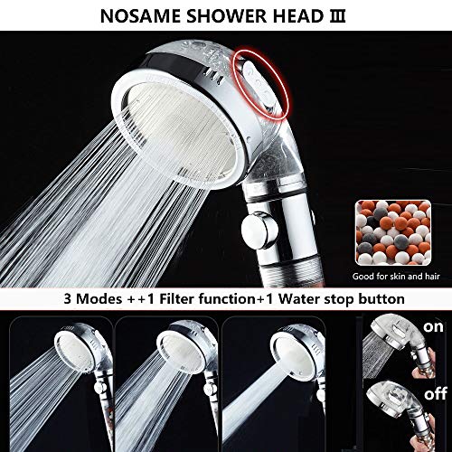 Regadera Nosame con Filtro, Alta Presión y Ahorro de Agua, con Interruptor ON/OFF, 3 Modos (Lluvia/Masaje/Chorro), para Piel y Cabello Secos, Spa miniatura 2
