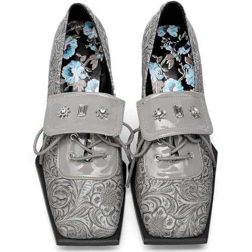 Image of Loafers for Women Patent Leather Buckle Square Toe Chunky Block Dress Slip On Wide Casual Comfortable Dressy High Heels Ladies Comfort Moccasins Elegantes 2 Inch Shoes