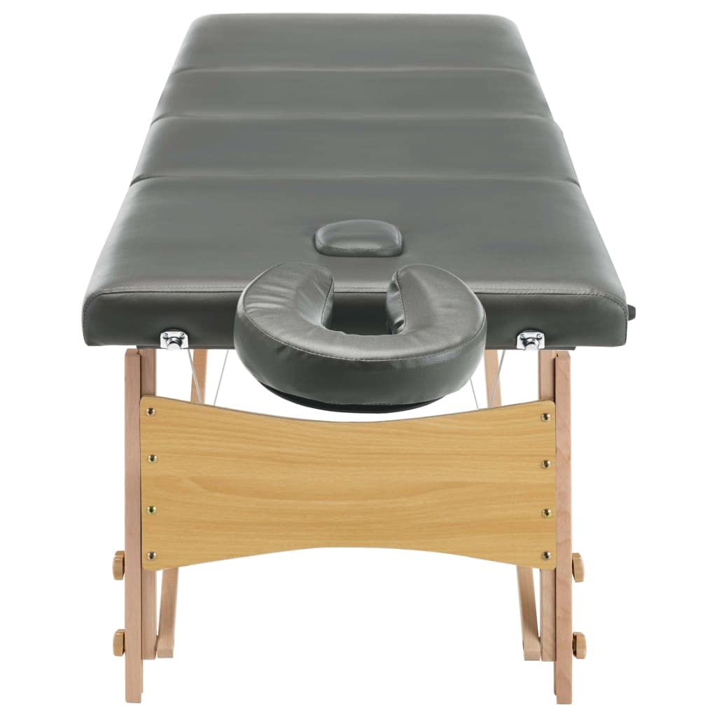 vidaXL Camilla de Masaje 4 Zonas Estructura de Madera Antracita 186x68cm Salud Accesorios Salón Masajista Cuidado Personal Altura Ajustable Cómoda