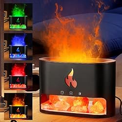Lampara De Sal Y Aceites Esenciales Luckits Difusor Aceites Esenciales con Efecto Llama, Súper Silencioso Humidificador Lámpara de Sal del Himalaya Natural, Aceites Esenciales con 7 Colores de Luces LED Difusor de Aromas para Hogar