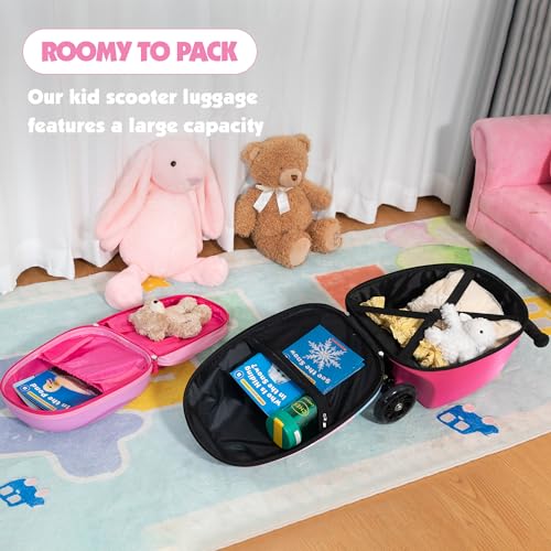 VLIVE Scooter Luggage w/Backpack 2-in-1 Set For Girls Ages 4-8, Durable EVA Kids Ride On Suitcase Multi-functional Lightweight Foldable Carry On Luggage With Wheels Ride On For Children（Mermaid）3