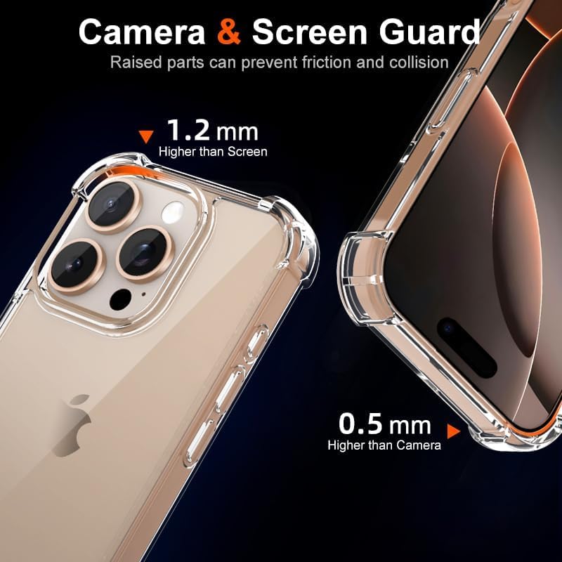 Image of mobistyle Polycarbonate Clear Case for iPhone 16 Pro, Yellowing-Resistant Shockproof Camera Protection Phone Cover, Anti-Scratch Clear Back Cover Case for iPhone 16 Pro (Clear /Transparent)