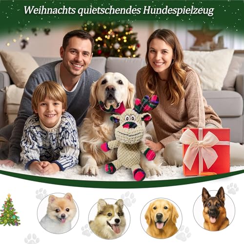 JWTEEE Hundespielzeug Plüschtier mit Quietscher & Knisterfolie – Interaktives Rentier-Kuscheltier für Welpen geeignet, kleine, mittlere und große Hunde