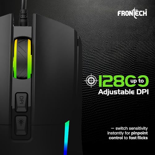 Image of FRONTECH Spectra X Wired Gaming Mouse | 12,800 DPI Adjustable Sensor | 1000Hz Polling Rate | RGB Backlight | 7 Buttons | 1.5m Braided Cable | 1 Year Warranty (MS-0108)