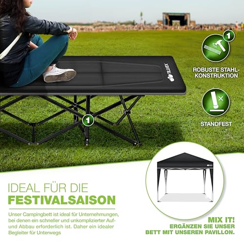tillvex® Campingbett klappbar mit Tragetasche bis 280 kg | Campingliege extra breit | Feldbett Karpfenliege für Outdoor & Indoor | Klappbett Gästebett faltbar Garten Camping Angeln Festival Reise