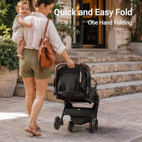 Image of Mamazing Ultra Air Lightweight Baby Travel Stroller with Carbon Fiber Frame | Compact & Airplane-Friendly, One-Handed Fold, 11.6 lbs, UPF50+ Canopy, Under-Seat Basket, Organizer & Cushion Included, Jet