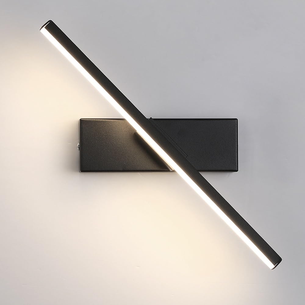 SXWNBIFH LED Hardwired Wall Light 330° Rotatable Sconce Lighting Minimalist Linear Wall Lamp for Bedroom Bedside Lamps Hallway Bathroom Vanity Lamp Fixture, 3000K Warm White(Black,Small)