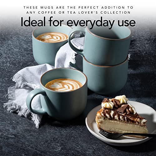 Maison Neuve Riverside Collection 4-Piece Mug Set - Hand Crafted Ceramic Stoneware Mug Set, Modern Dining Mugs, Large & Multipurpose Shape Mugs, Microwave & Dishwasher Safe - California Teal, 16 Oz #TOP4