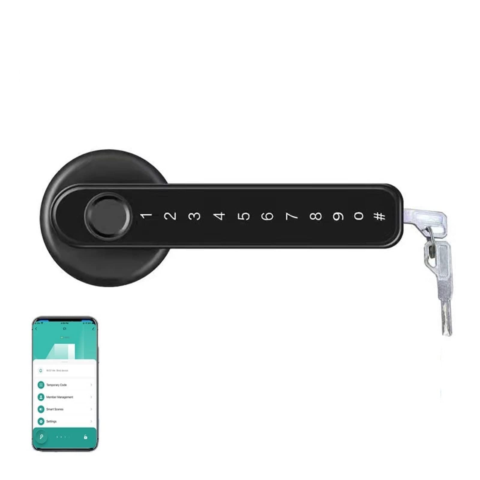 CVFRDD Smart Door Knob, TTlock Tuya Smart Home Fingerprint Electronic Door Lock Password APP Mechanical Key Security Biometric Handle Keyless Entry Door Handle(Black Tuya)
