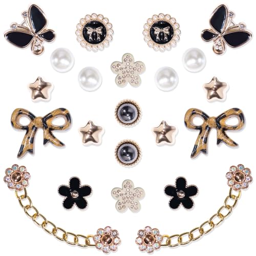 22 Pcs Bling Shoe Charms for Women Rhinestones Flower Bling Chain Shoes Charms Accessories Flower Pearl Butterfly Shoe Decoration for Clog Sandals DIY Shoe Accessories for Birthday Party Favor