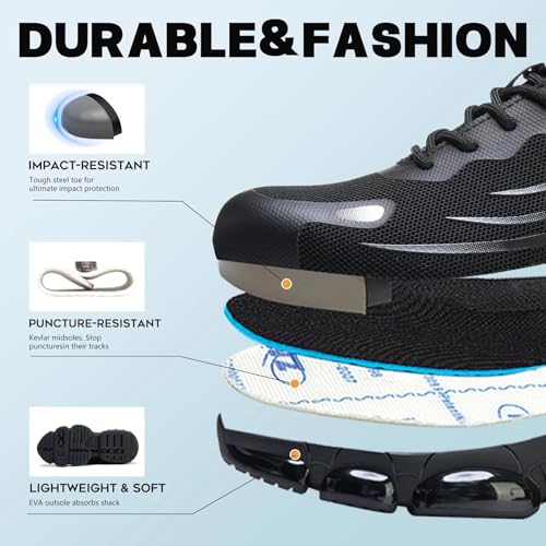 Image of Hogent Steel Toe Shoes for Men Women, Ultra Lightweight Premium Comfortable Work Sneakers, Puncture Proof Air Cushioned All‑Day Wear Safety Toe Shoes for Industrial Construction Warehouse Factory Work