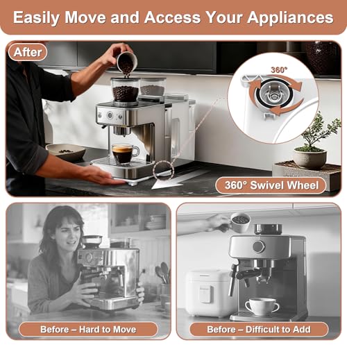Image of Adjustable Appliance Sliding Tray - Expandable 11 inch x 11 inch- 20 inch x 20 inch | Slider Tray for Kitchen Appliances - 360 Countertop Rolling Tray with Locking Brakes for Coffee Makers