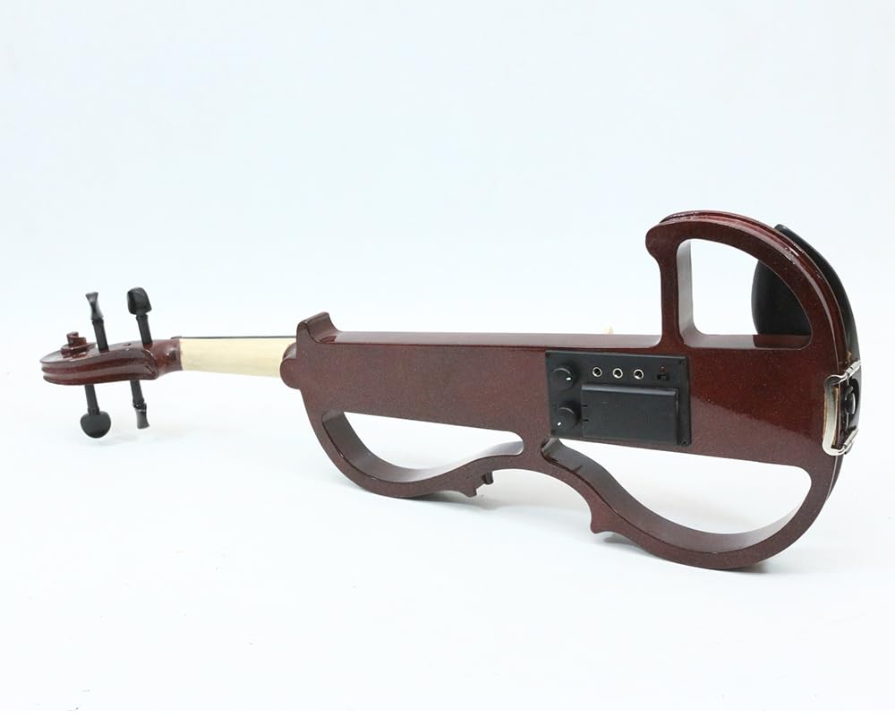 Violino elettrico 4/4 intero silenzioso in legno massello con accessori in ebano, con custodia, arco, cuffie, cavo, corde per studenti, principianti e adulti (Rosso vino), EV8 presa jack