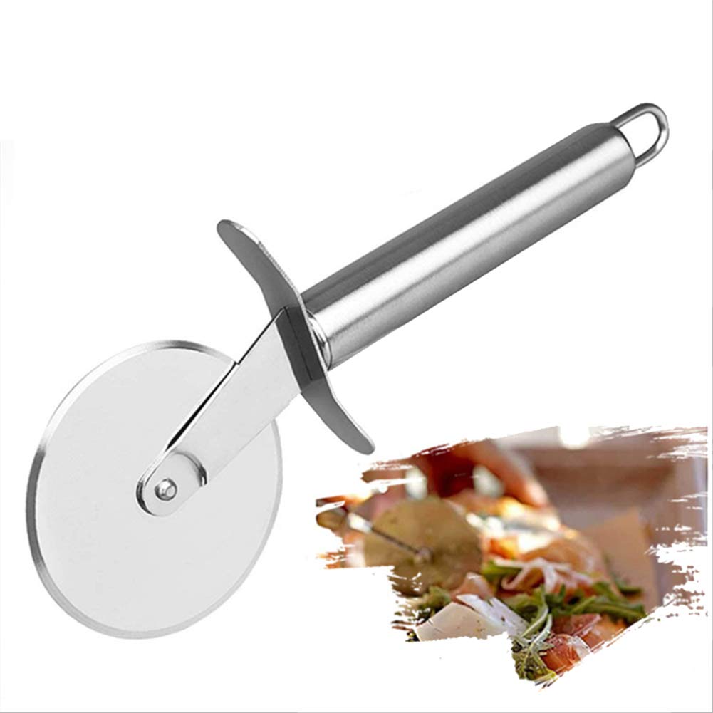 AKAZI 3-in-1-Pizzaschneider-Server, Pizzaschieber/Pizzaschaufel/Pizzaschneider, Pizzapaddel, Radschneider mit Edelstahl-Holzgriff, perfekt zum Backen von hausgemachter Pizza/Kuchen