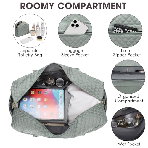 Foto de Bolsa de viaje grande para mujer, bolsa de mano para llevar en la noche, bolsa de viaje de fin de semana con bolsillo húmedo, artículos de tocador para fin de semana, Z-verde oscuro-3 piezas, Bolsa de (imagen 5)