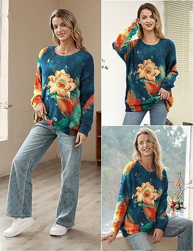Image of YESNO Women Ugly Christmas Sweater Graphic Printed Oversized Pullover Sweaters Casual Loose Knit Tops L S01 CR171