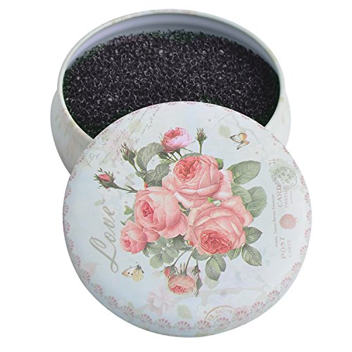 Eye Brush Cleaner, Color Removal Sponge, Quickly Shaking Off Eyeshadow Power Colors on Black Coarse Sponge, White Case with Pink Rose Printed