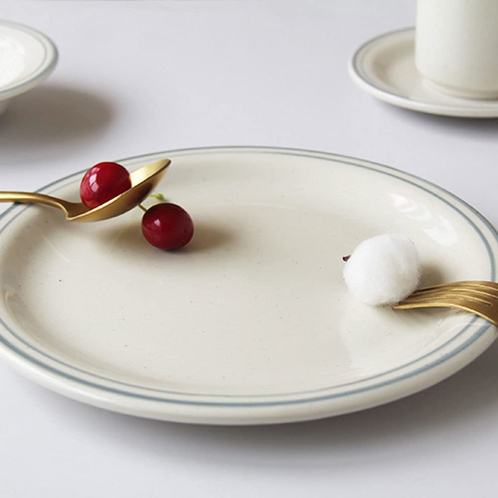 Assiettes à dîner en céramique avec lignes bleues pouvant être utilisées comme cuisine et restaurant, matériau en céramique, simple à nettoyer