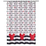 Lahmzdd Cute Mouse Head Shower Curtain - Red and Grey Deco Dot Cartoon Shower Curtain Set - Fabric Waterproof Polyester Bathtub Decor 12 Plastic Hook,72x72in