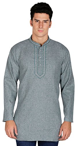 Arce Ropa India Ropa Fashion camiseta bordado para hombre corto Kurta algodón India vestido - Verde -