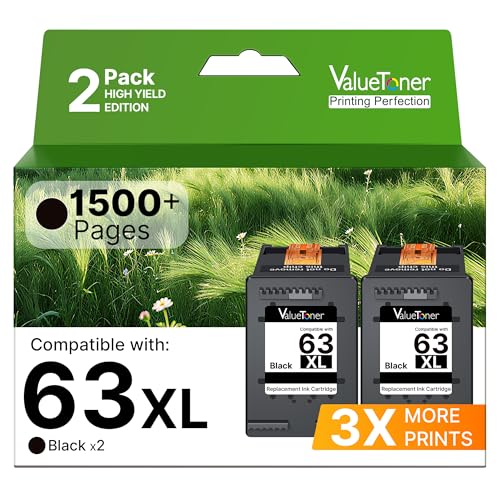 63XL Black Ink Cartridge Compatible for HP 63 Black Ink Cartridge 63...